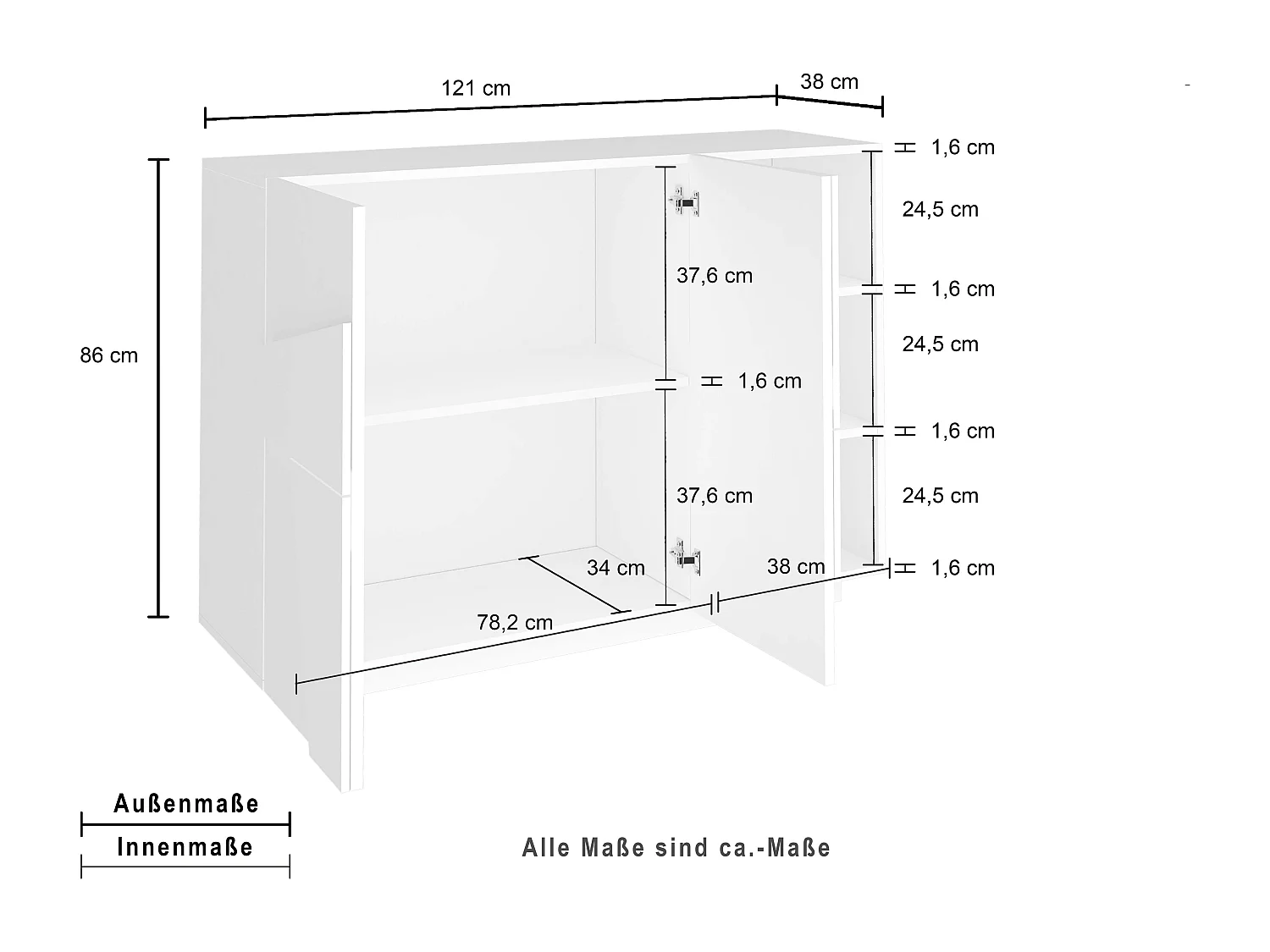 Wohnzimmer Sideboard Eingang 2 Türen 3 offene Fächer Ping Komode Concrete