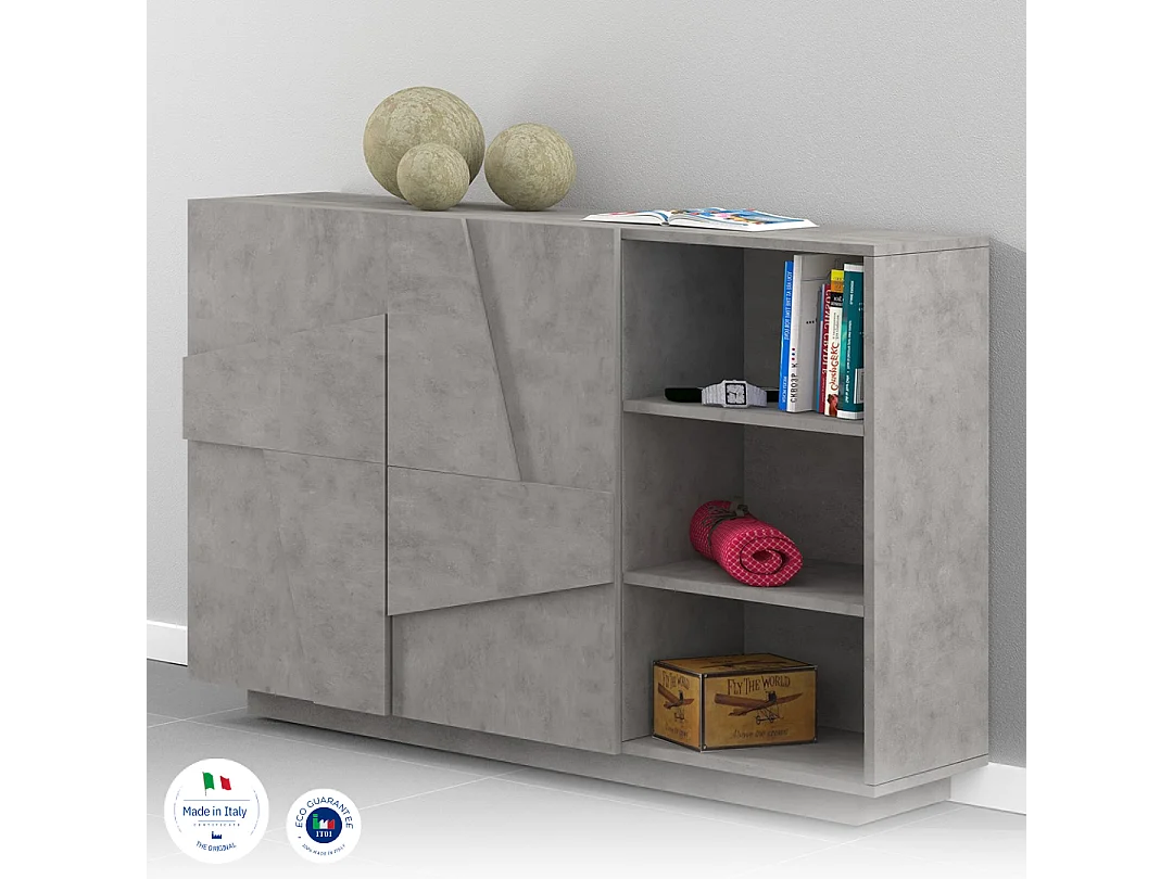 Wohnzimmer Sideboard Eingang 2 Türen 3 offene Fächer Ping Komode Concrete