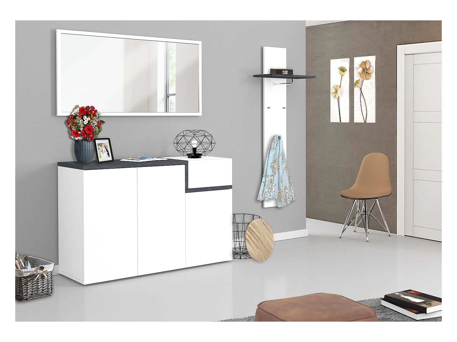 Meuble chaussures 3 Portes 22 Paires Moderne Entrée Zet Bata Ardesia L