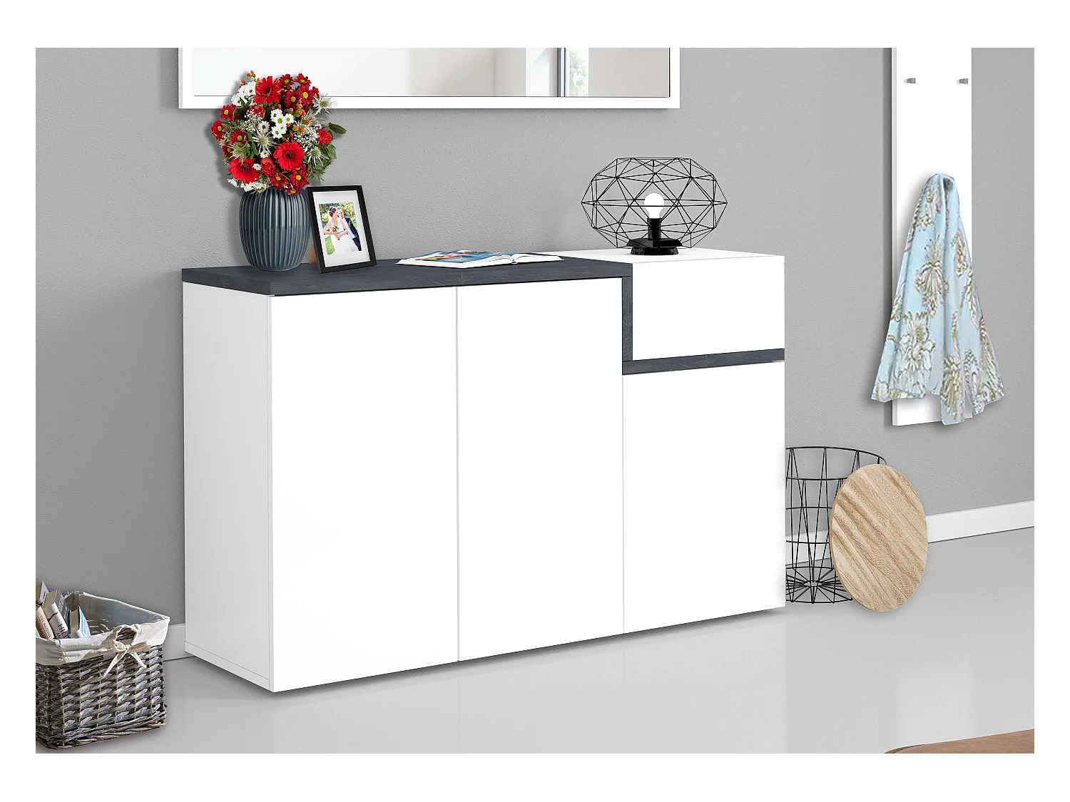 Meuble chaussures 3 Portes 22 Paires Moderne Entrée Zet Bata Ardesia L