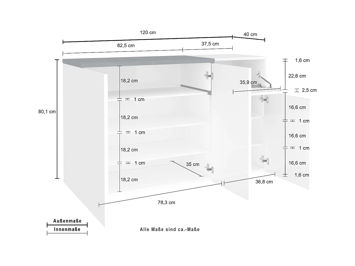 Meuble chaussures 3 Portes 22 Paires Moderne Entrée Zet Bata Ardesia L