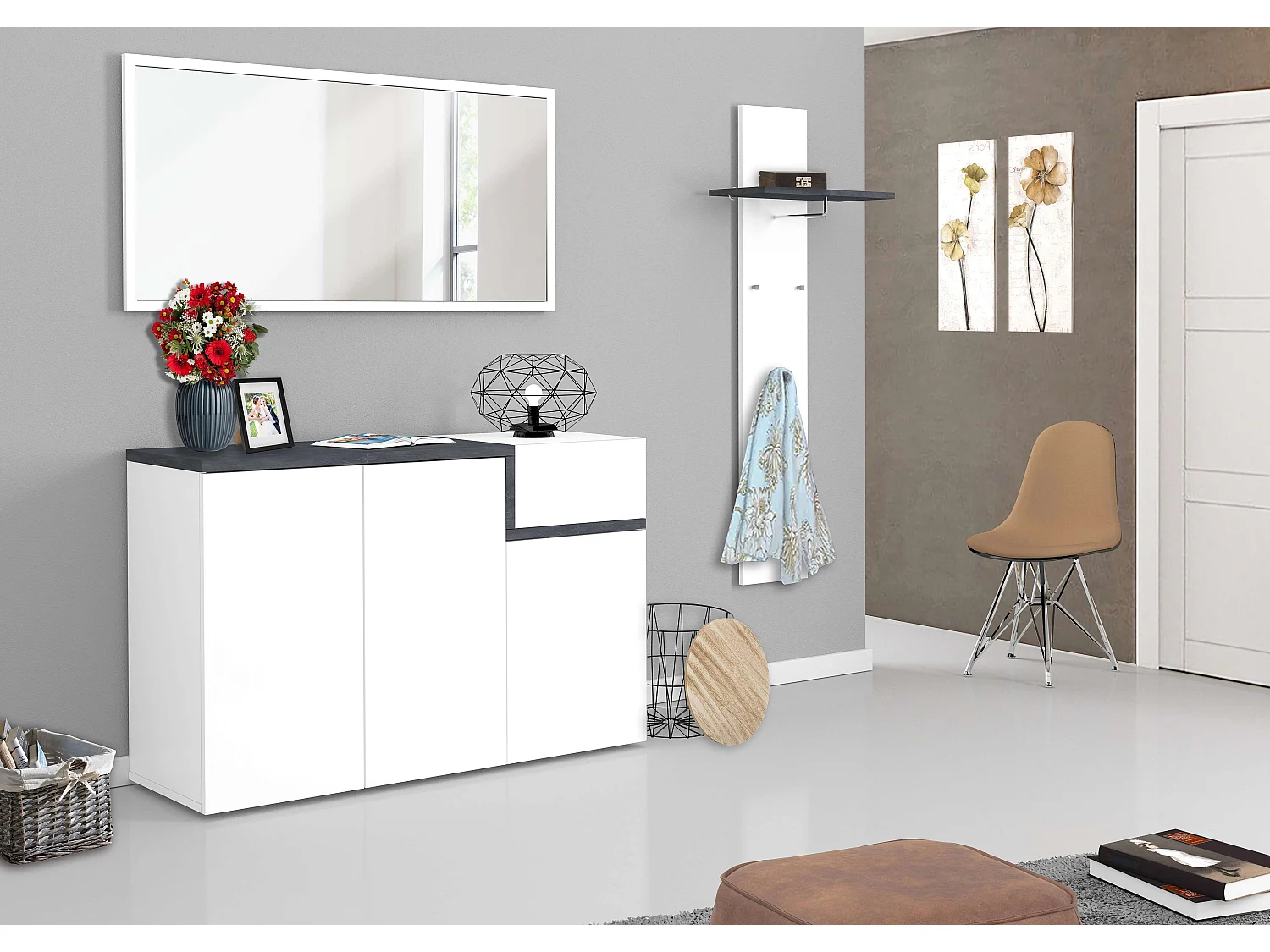 Mobile ZET L 120 x H 80.1 x P 40 cm bianco lucido e grigio ardesia