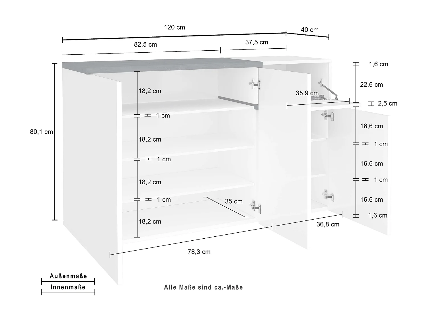 Mobile ZET L 120 x H 80.1 x P 40 cm bianco lucido e grigio ardesia