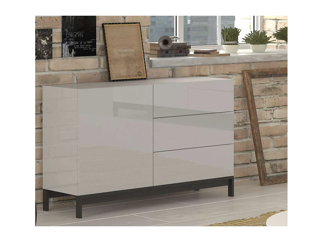 Credenza madia soggiorno 110cm con anta e 3 cassetti bianco lucido Metis Up Three