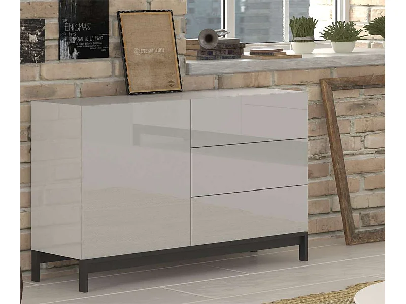 Credenza madia soggiorno 110cm con anta e 3 cassetti bianco lucido Metis Up Three