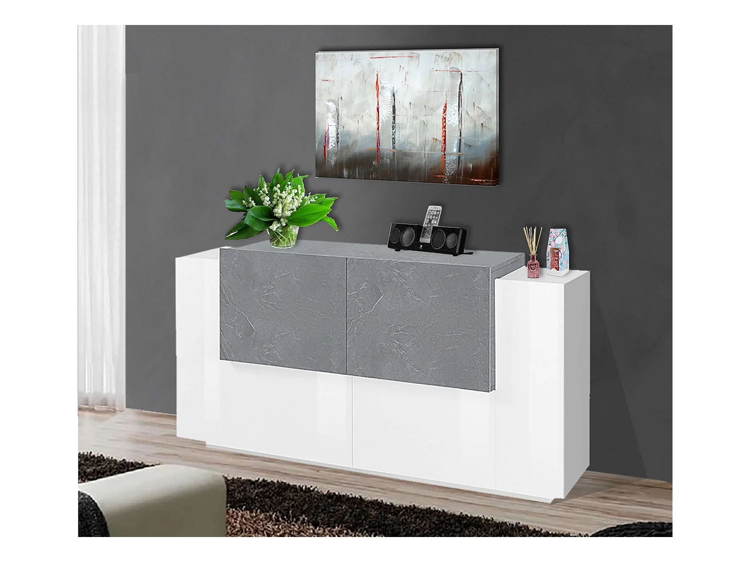 Aparador salón blanco pizarra diseño moderno 160 cm 4 puertas New Coro Four