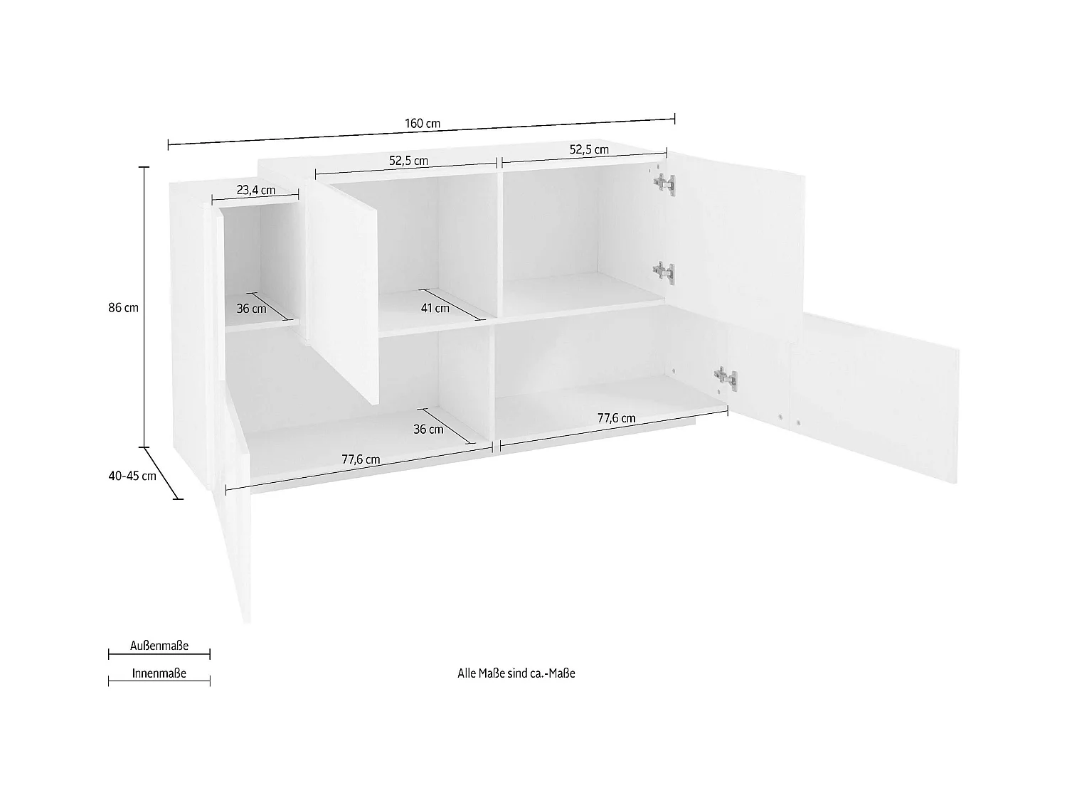 Aparador salón blanco pizarra diseño moderno 160 cm 4 puertas New Coro Four