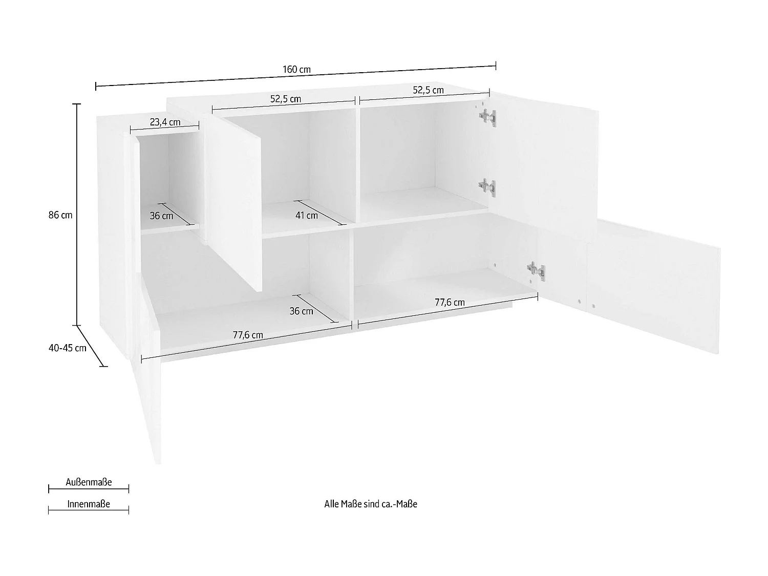 Buffet de salon design moderne blanc ardoise 160cm 4 portes New Coro Four