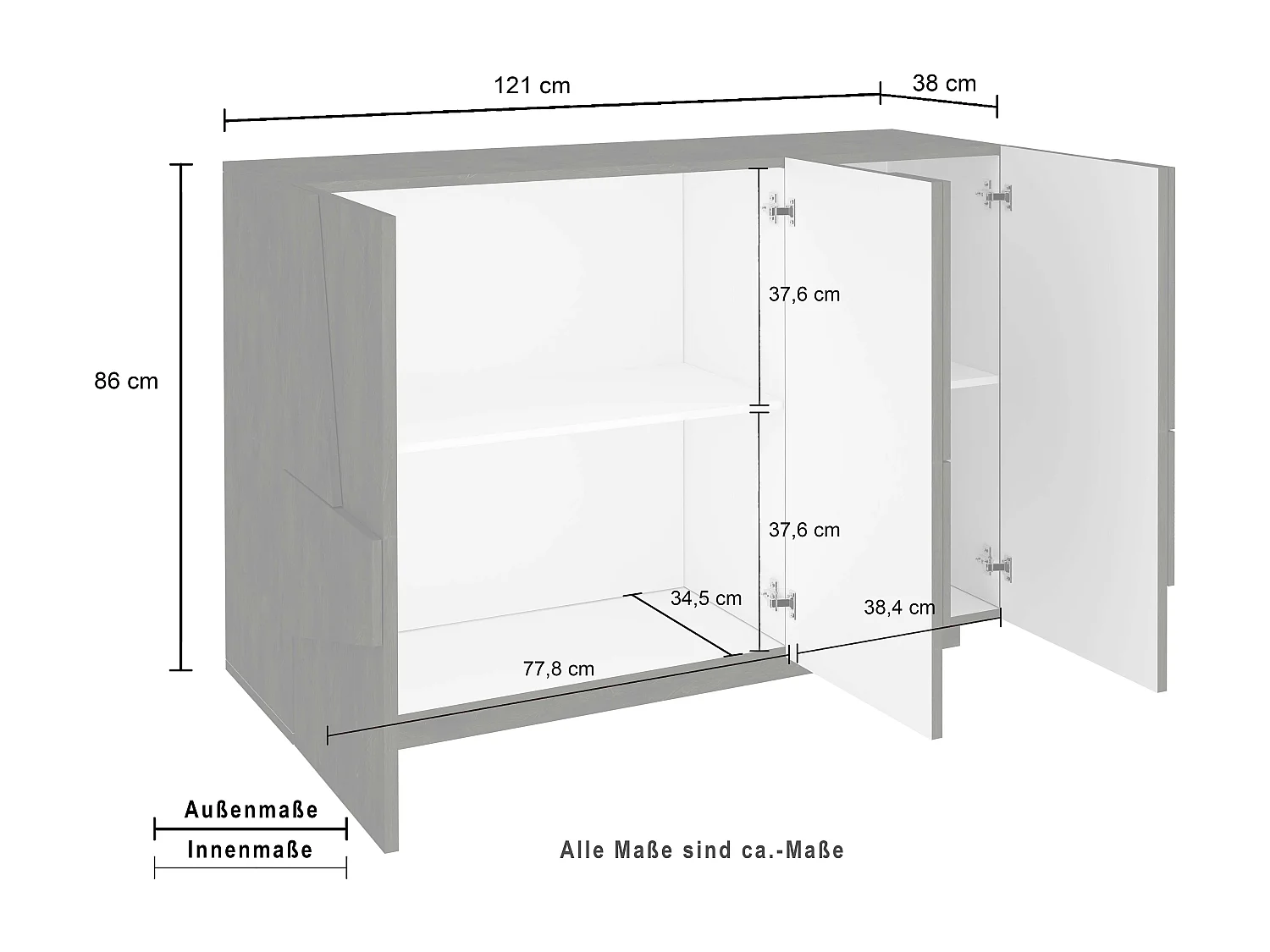 Moderner Design-Eingangsschrank 3-türig in Grau Ping Bronx M
