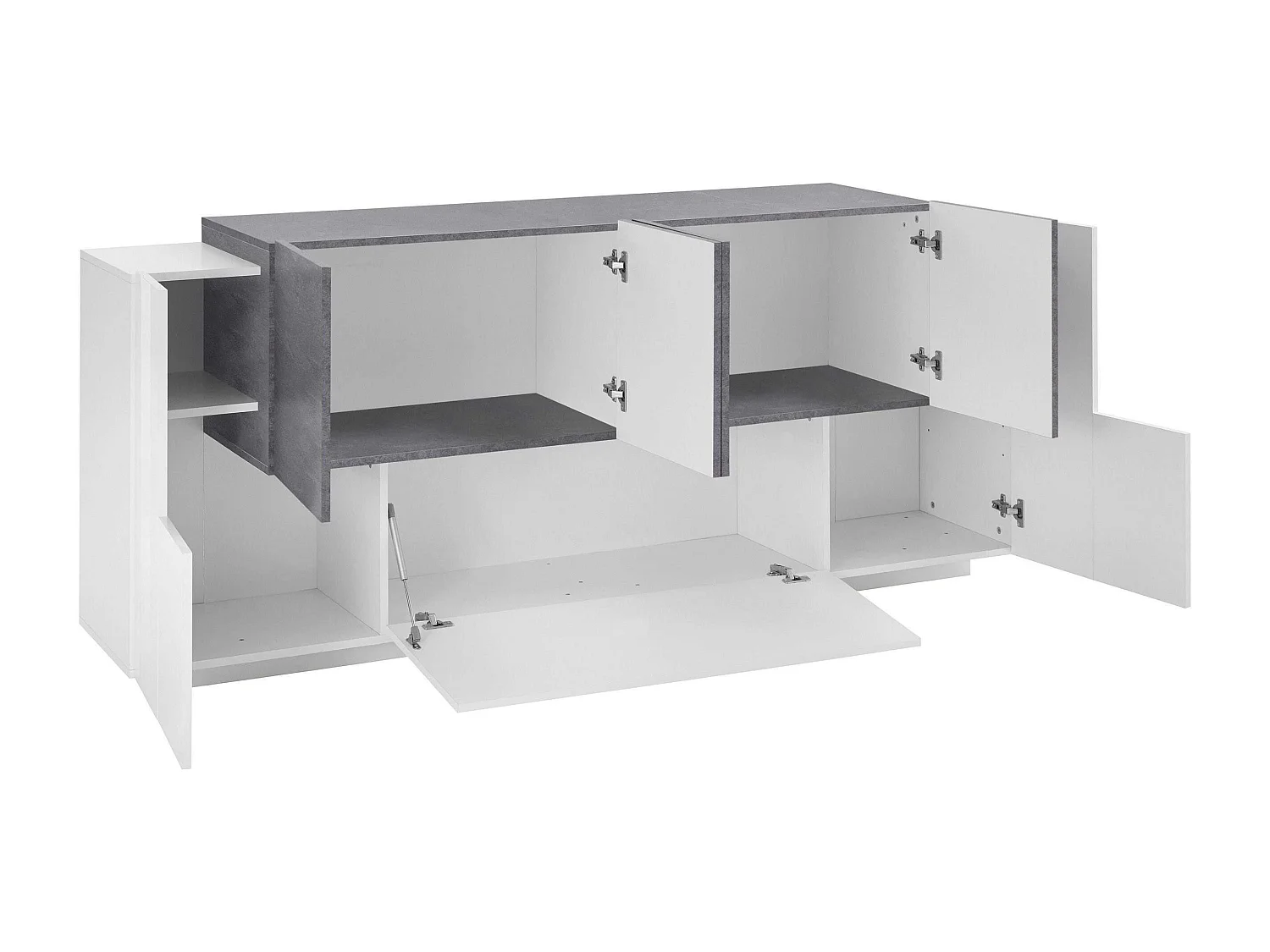 Mobile New Coro L 220 x H 86 x P 45 cm bianco lucido e grigio cemento
