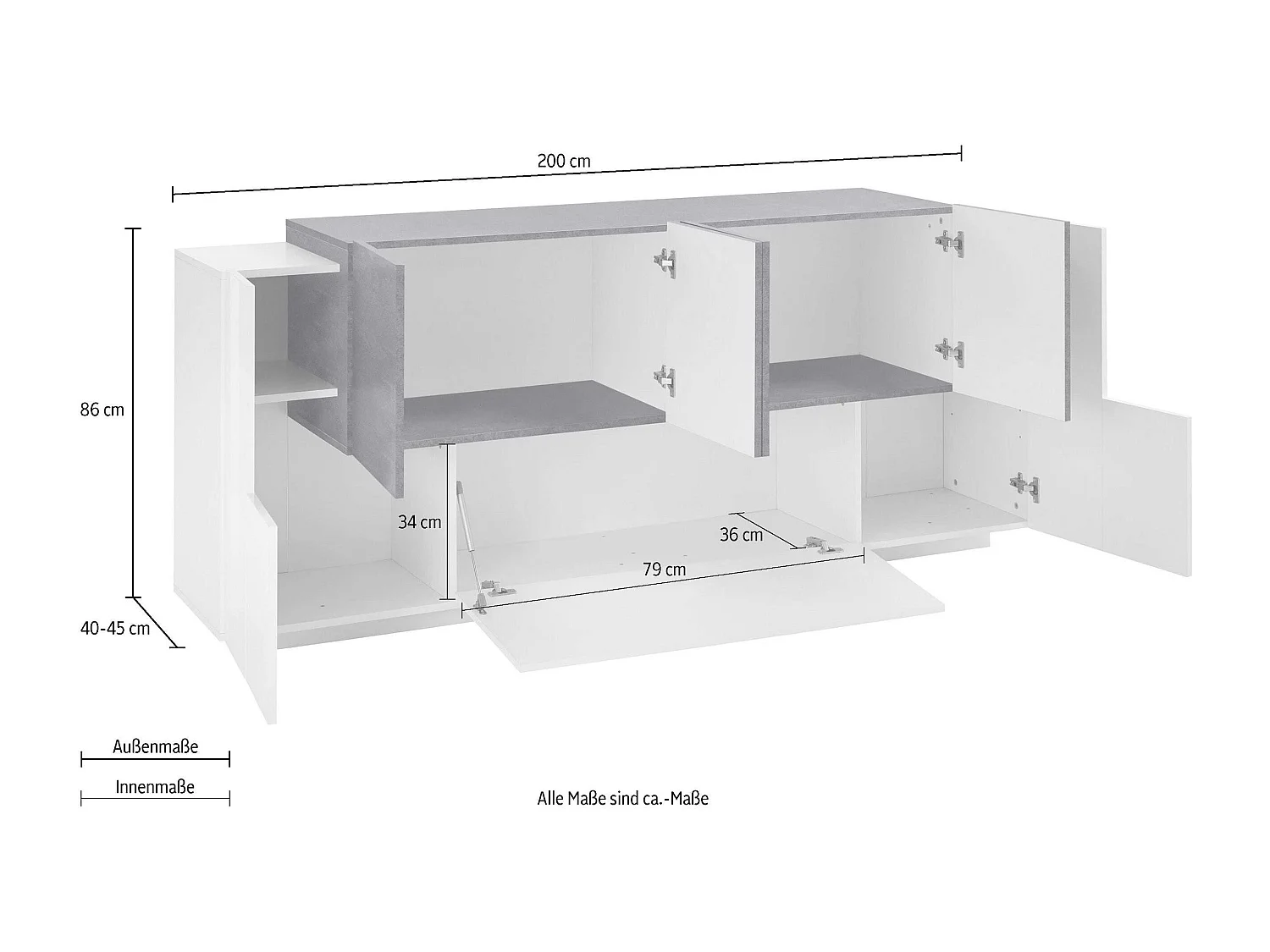 Mobile New Coro L 220 x H 86 x P 45 cm bianco lucido e grigio cemento