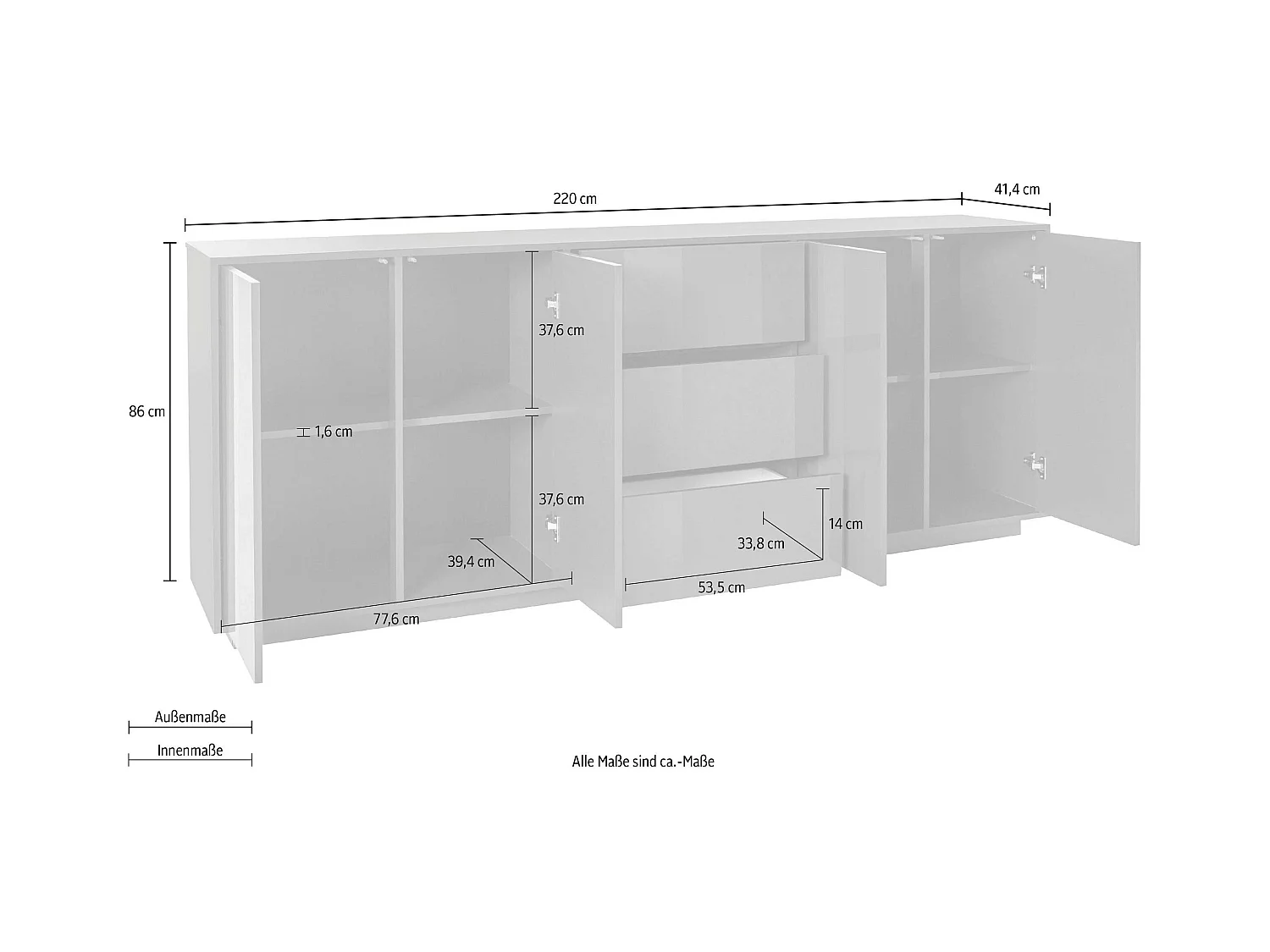 Credenza cucina 220cm mobile soggiorno design moderno Lonja Report