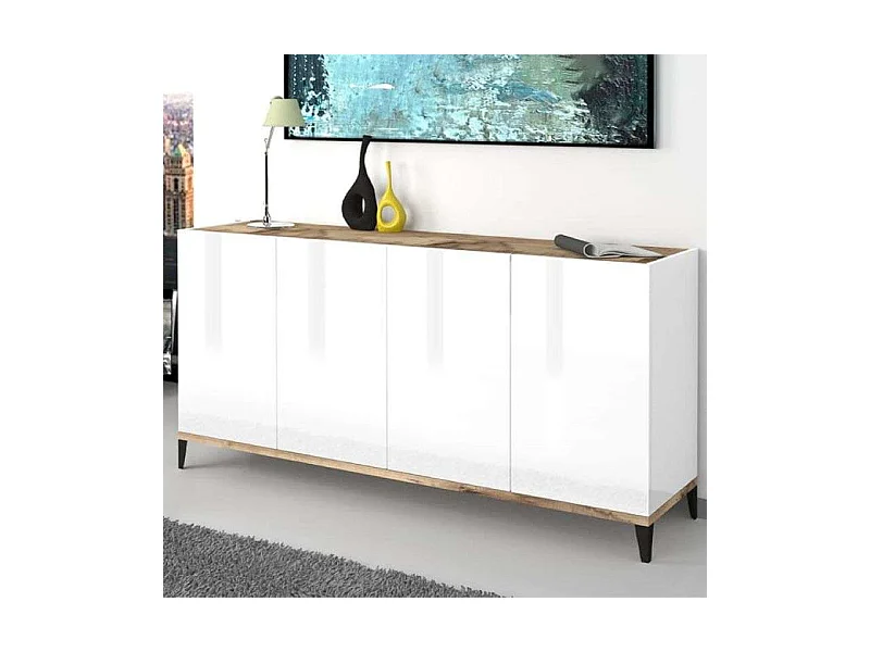 Buffet salon cuisine entrée 160x40cm 4 portes design Audrey Wood