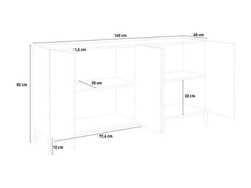 Aparador 160 x 40 cm 4 puertas cocina vestíbulo salón Audrey Wood