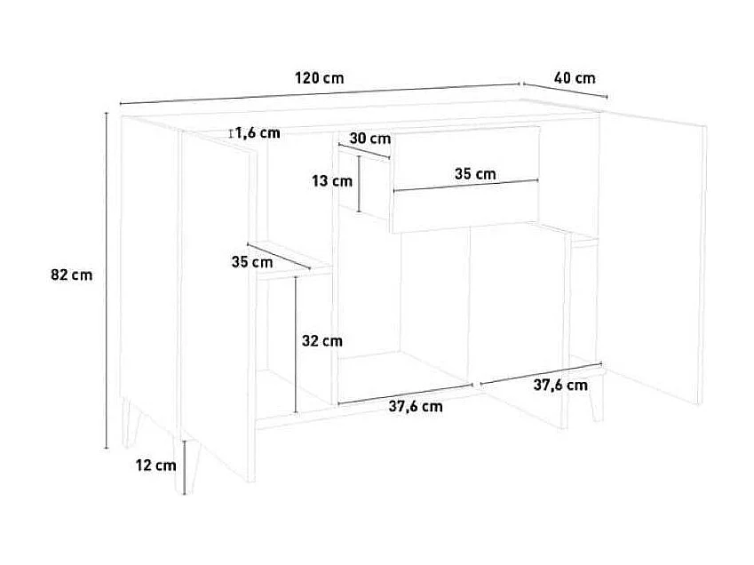 Aparador 3 puertas cajón 120 x 40 cm salón vestíbulo cocina Rachel