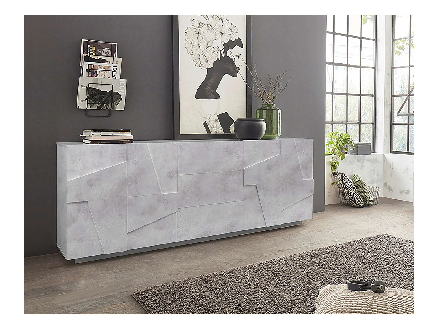 Mobile PING L 224.1 x H 86 x P 44.2 cm grigio cemento