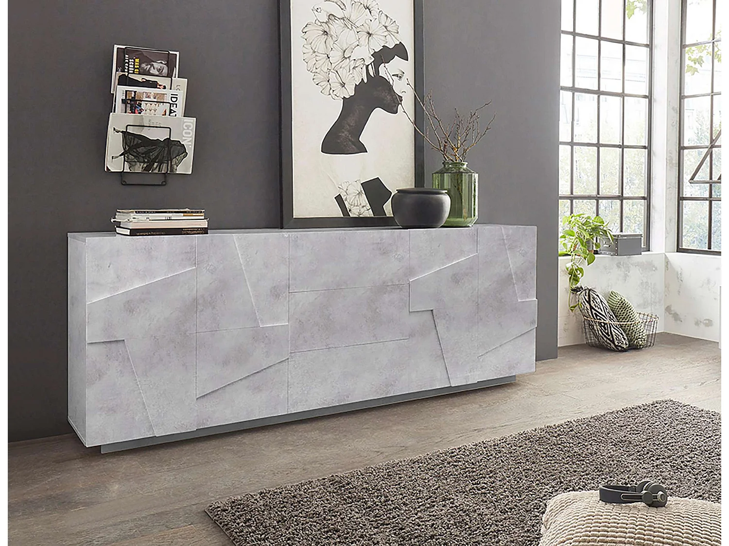 Buffet salon cuisine entrée 160x40cm 3 portes 3 tiroirs coulissants Rebecca