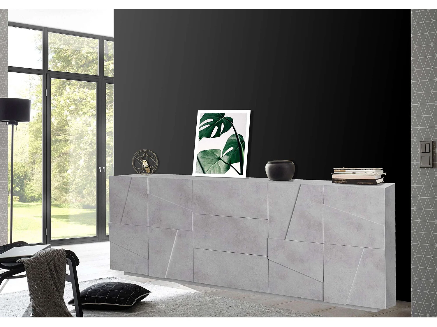 Buffet salon cuisine entrée 160x40cm 3 portes 3 tiroirs coulissants Rebecca