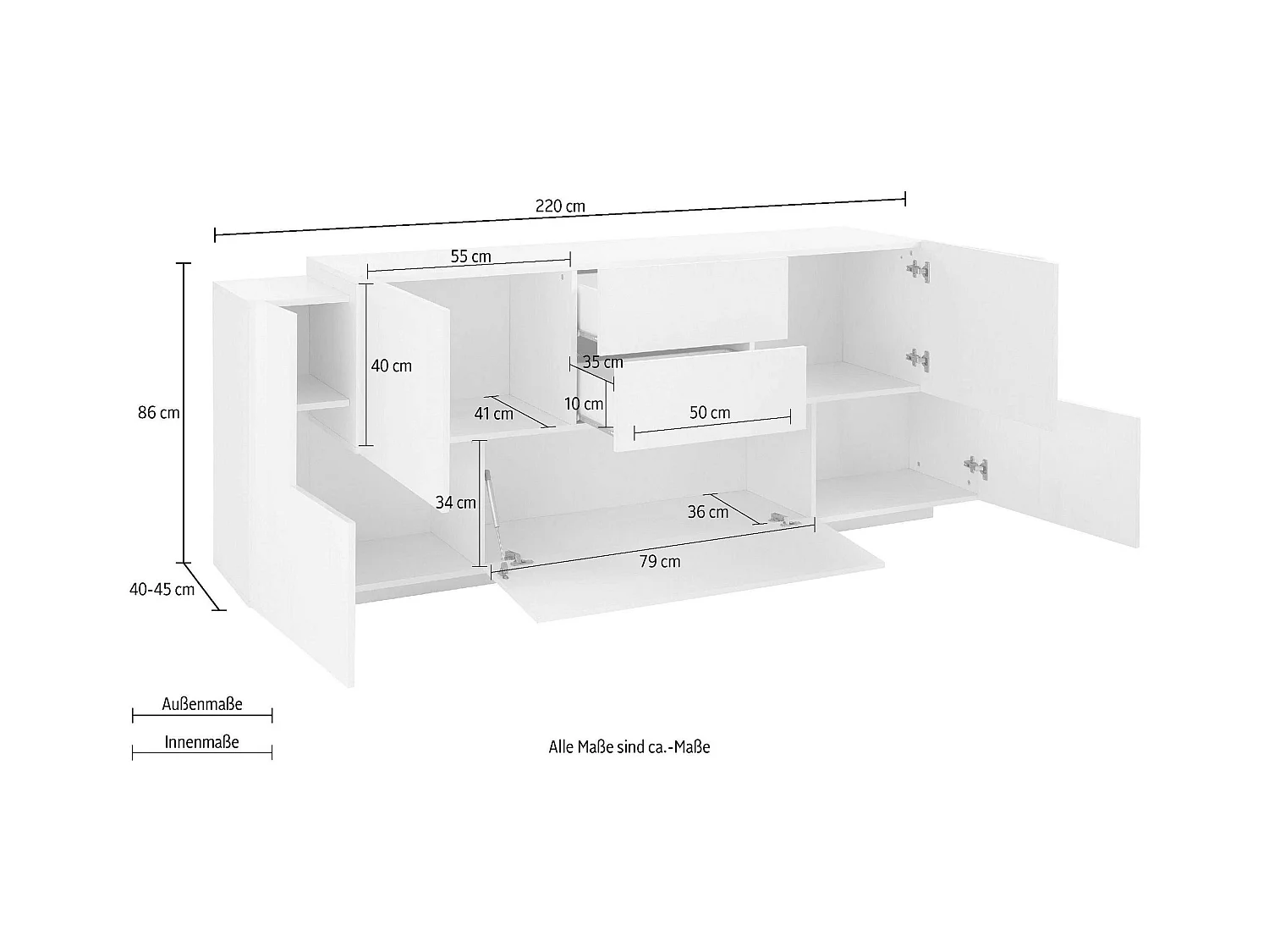 Mobile NEW CORO L 220 x H 86 x P 45 cm bianco lucido