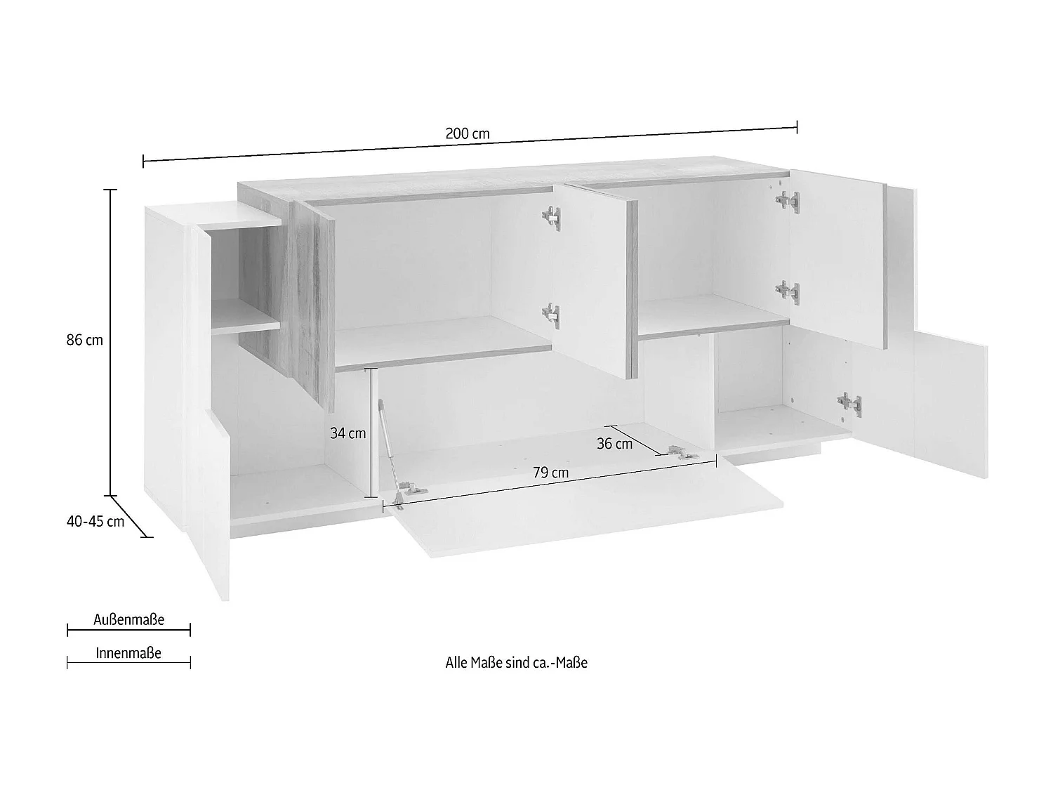 Buffet de salon design 200cm bois blanc brillant New Coro Kommode