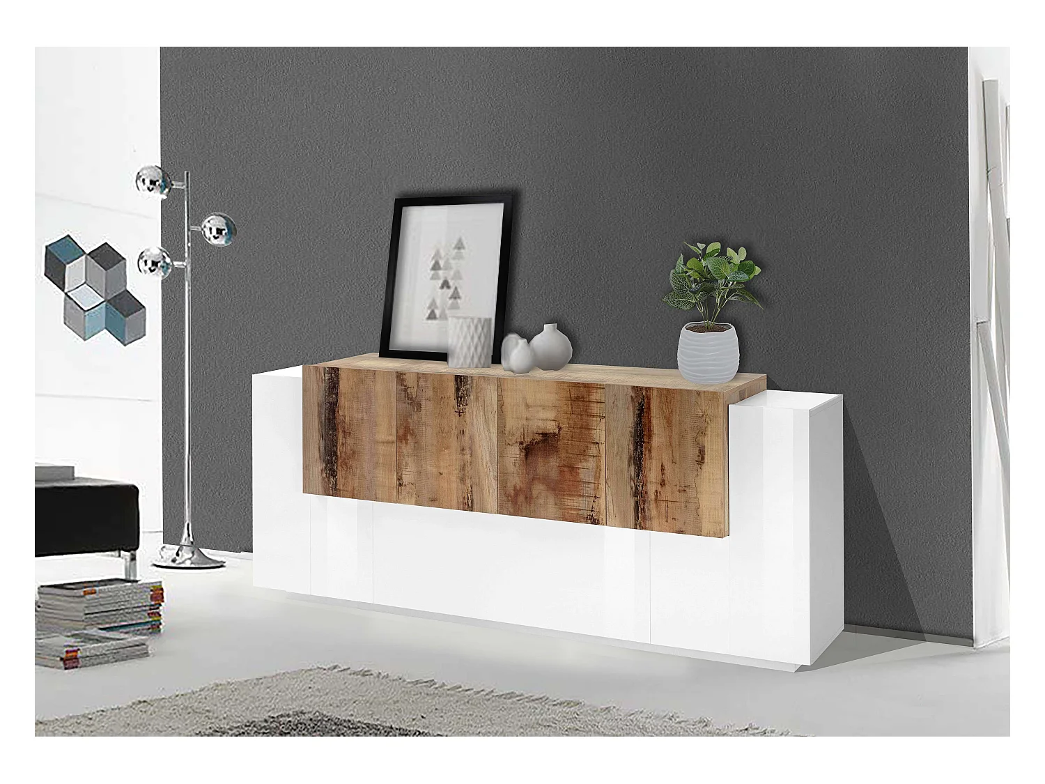 Buffet de salon design 200cm bois blanc brillant New Coro Kommode