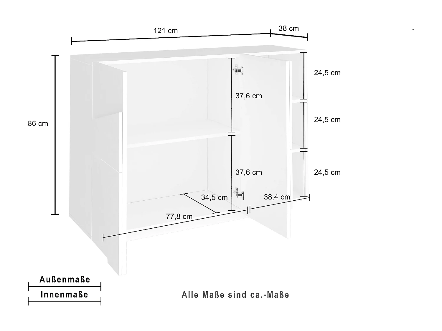 Buffet salon cuisine 200x43cm cuisine séjour 4 compartiments blanc Hariett