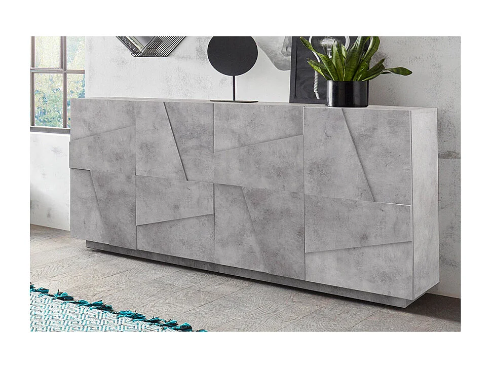 Buffet de salon et chambre moderne 4 portes 2 étagères Ping Side L Concrete