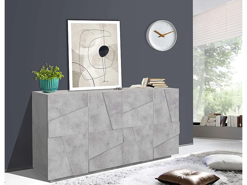 Aparador de salón de 4 puertas y 2 compartimentos con estantes modernos Ping Side L Concrete