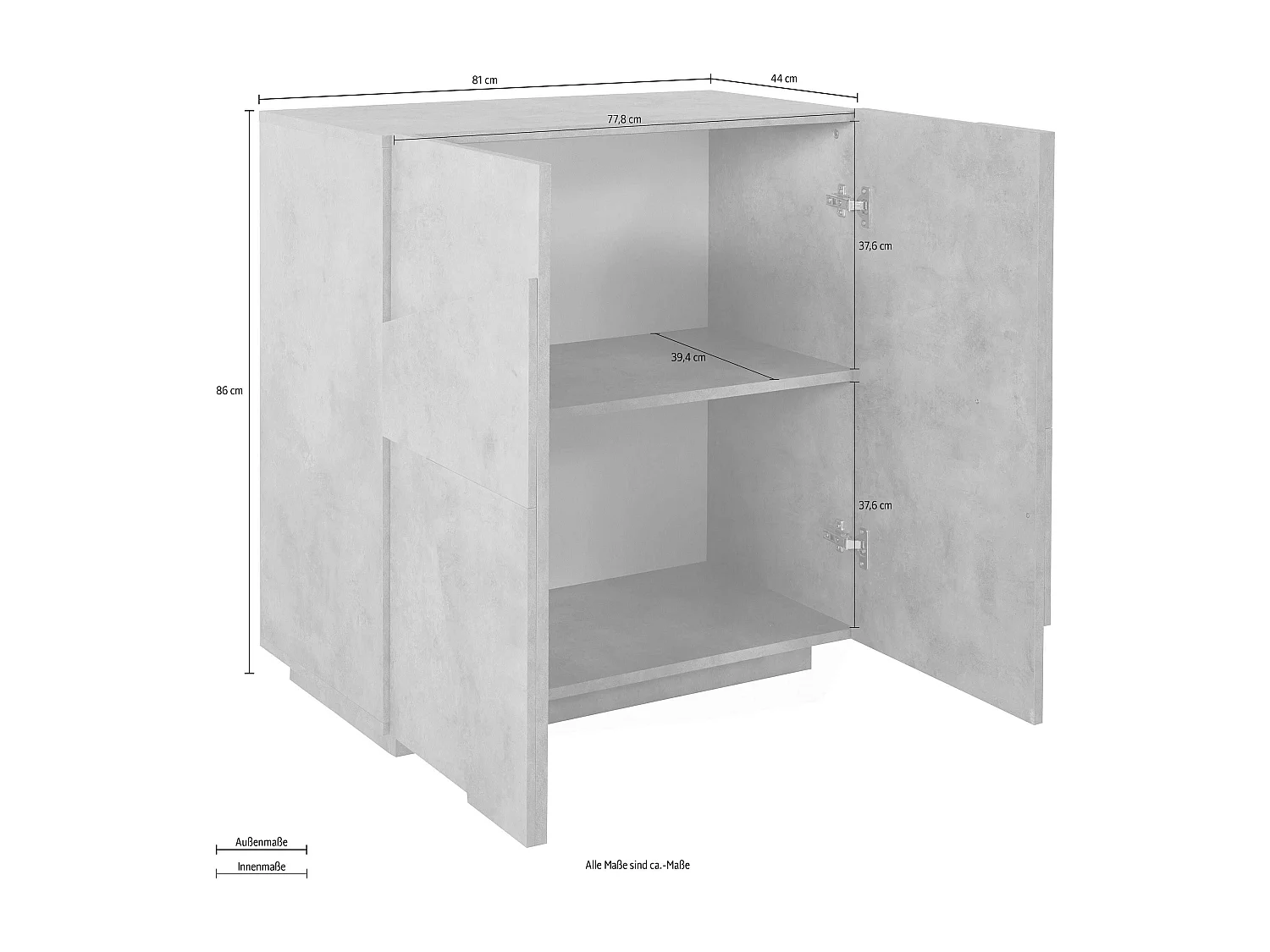 Mueble Aparador diseño moderno blanco 2 puertas y 2 estantes Ping Side S