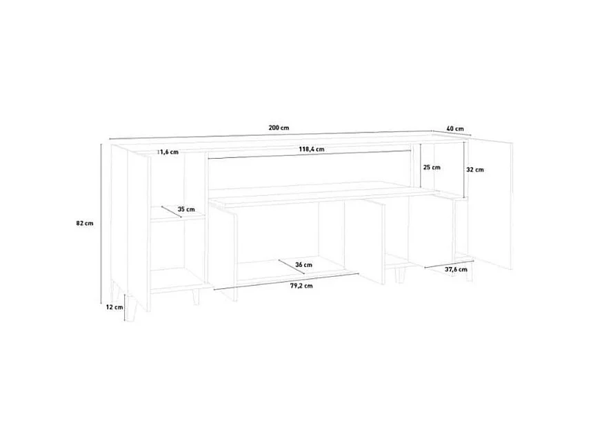 Credenza 200x40cm design 5 ante vano a ribalta ingresso soggiorno Stephanie
