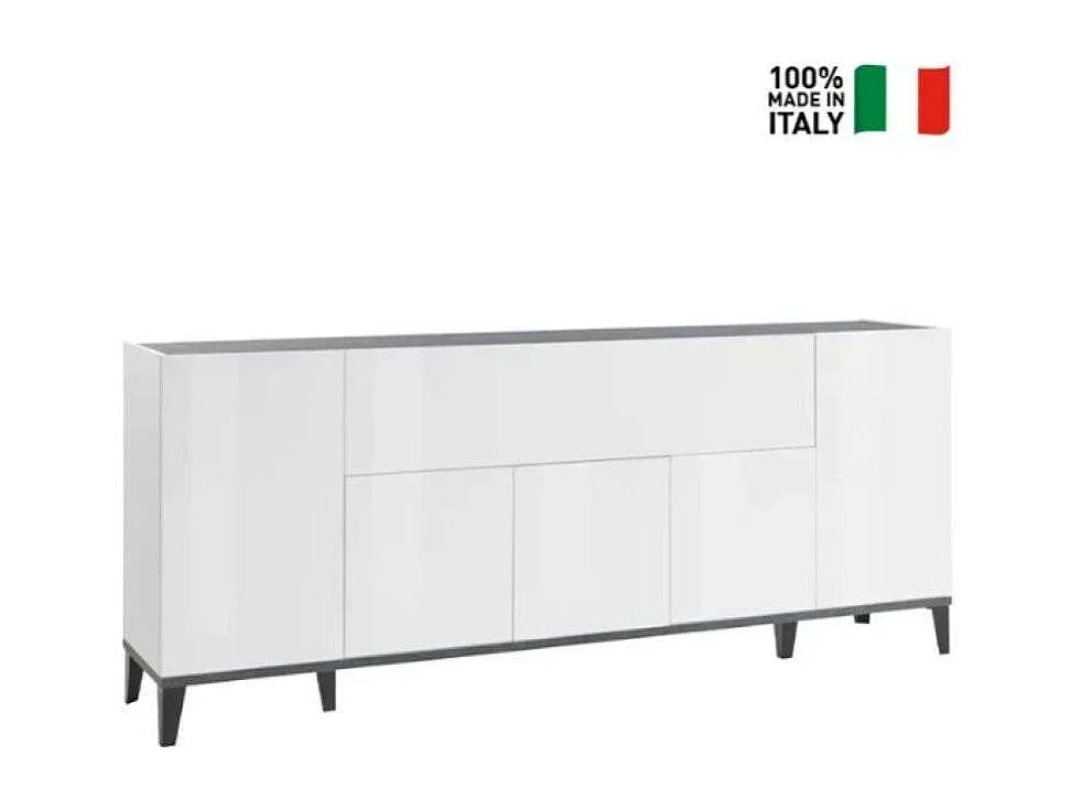 Aparador Stephanie 200x40cm design com 5 portas e compartimento basculante para sala de estar e hall de entrada