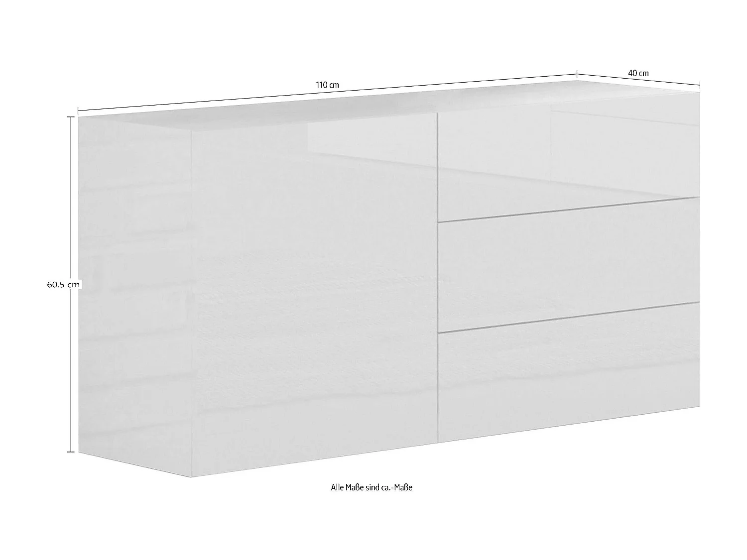 Credenza soggiorno madia con anta e 3 cassetti bianco lucido Metis Three