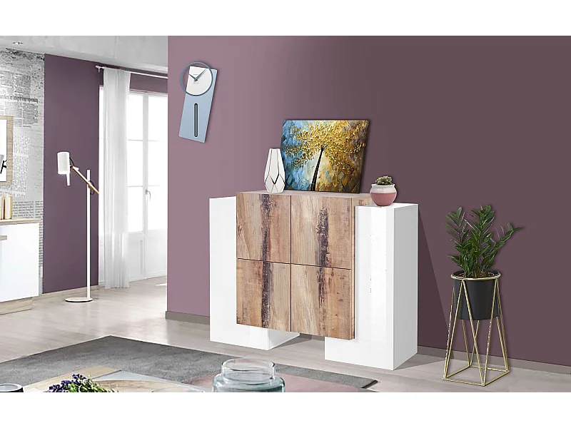 Buffet de salon 6 portes 130cm entrée design Pillon Vaux Acero