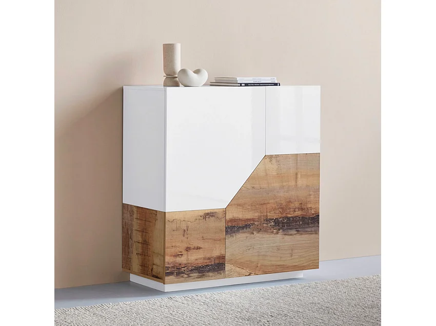 Aparador de cozinha Klain Wood com 2 portas, 100x43cm, madeira branca, aparador para sala de estar