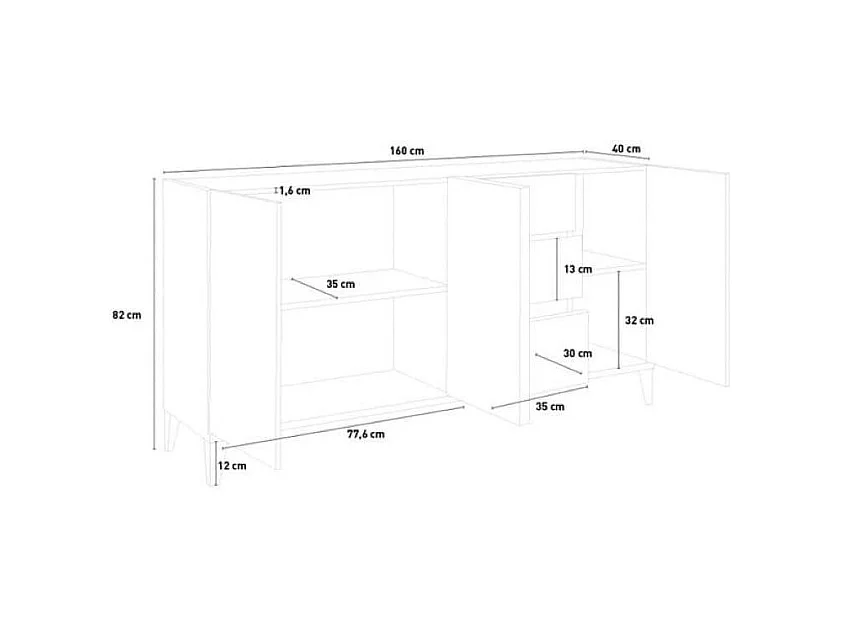 Credenza 160x40cm 3 ante 3 cassetti scorrevoli ingresso soggiorno Rebecca