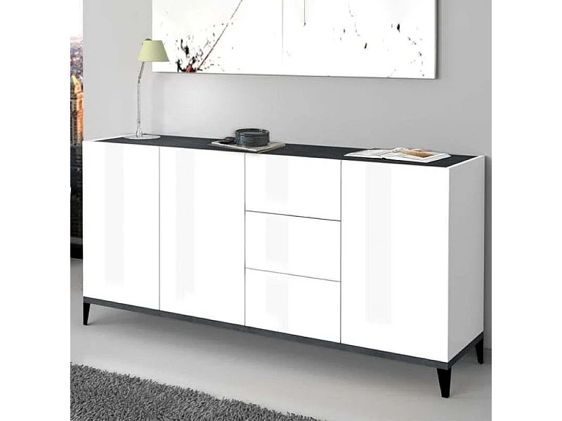 Armoire vitrine haute moderne noire et bois pour salon 80x120cm Corona Hound