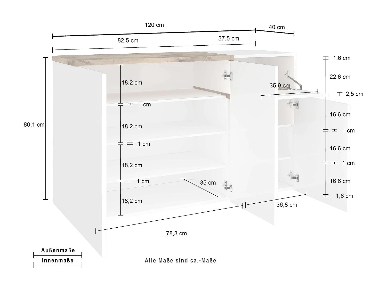 Mobile ZET L 120 x H 80.1 x P 40 cm bianco lucido