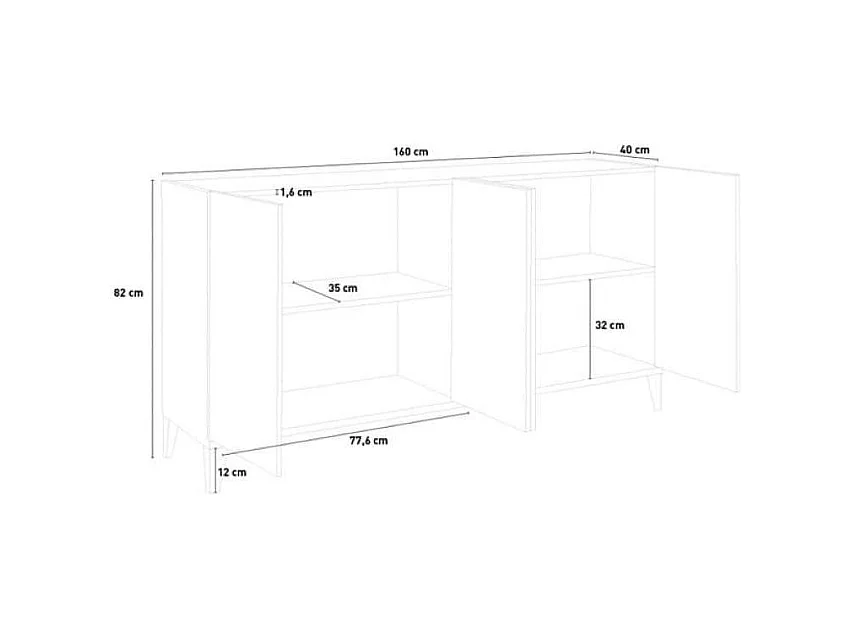 Credenza 4 ante a battente 160x40cm ingresso cucina sala da pranzo Audrey