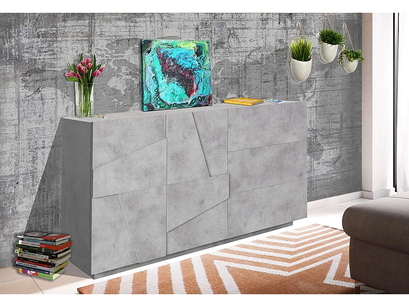 Buffet salon et chambre moderne 2 portes 3 tiroirs coulissants Ping Side M Concrete