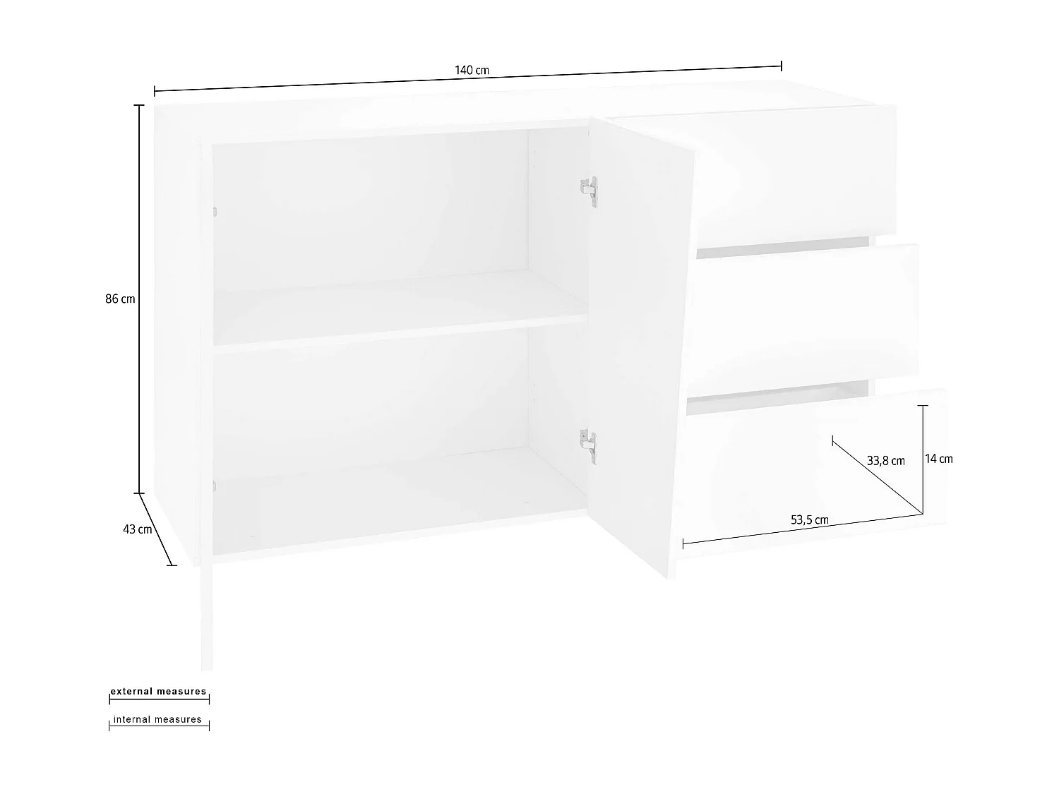 Mobile VEGA L 140.9 x H 86 x P 43 cm bianco lucido