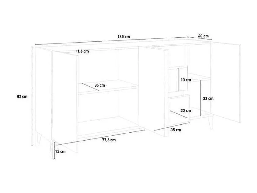 Aparador 160 x 40 cm 3 puertas 3 cajones cocina vestíbulo Rebecca Wood