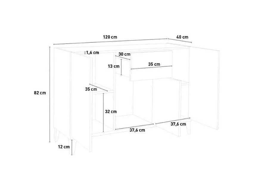 Credenza madia 120x40cm ingresso soggiorno 3 ante cassetto Rachel Report