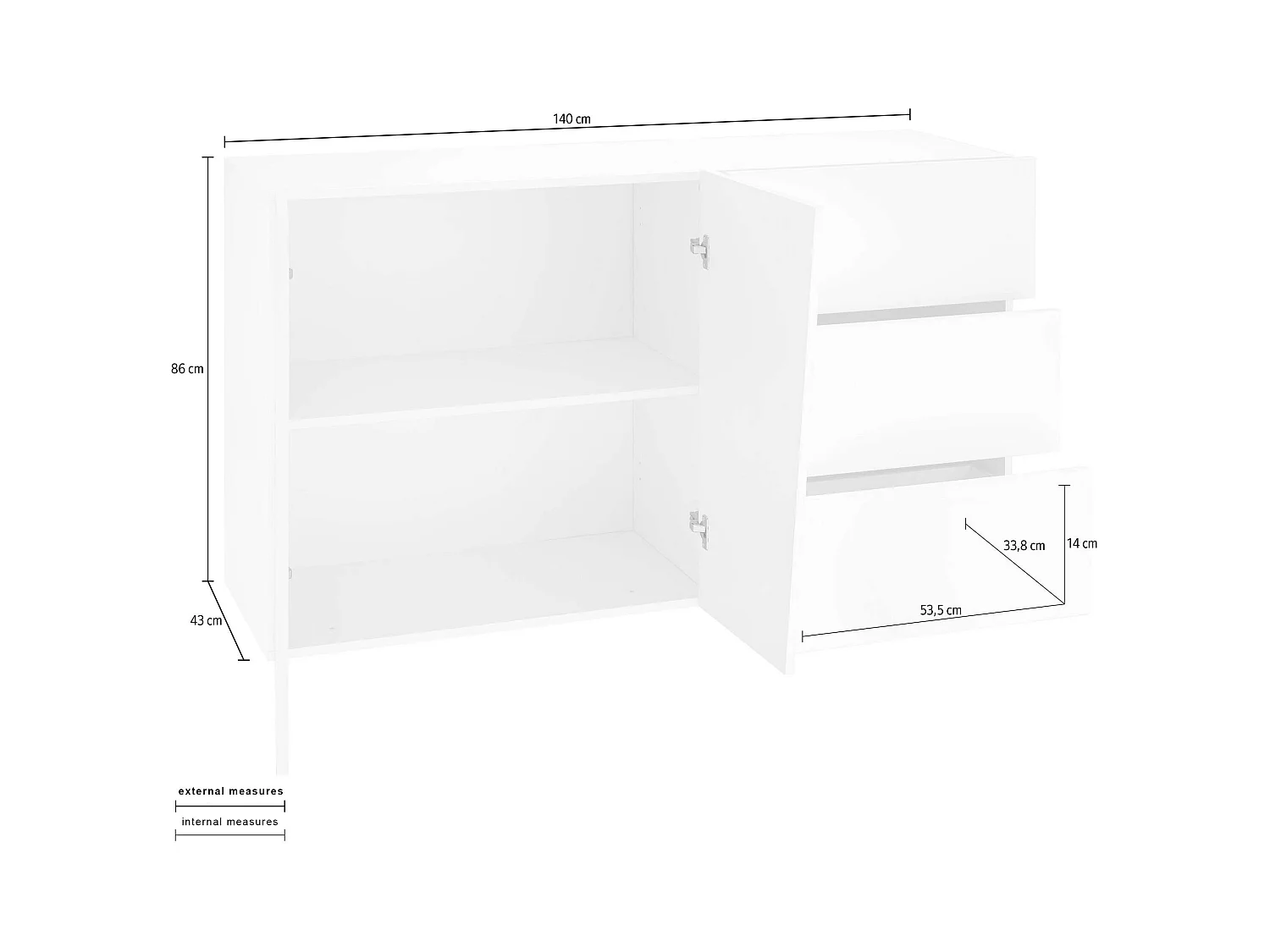 Aparador cómoda moderno 2 estantes y 3 cajones Vega Living Ardesia