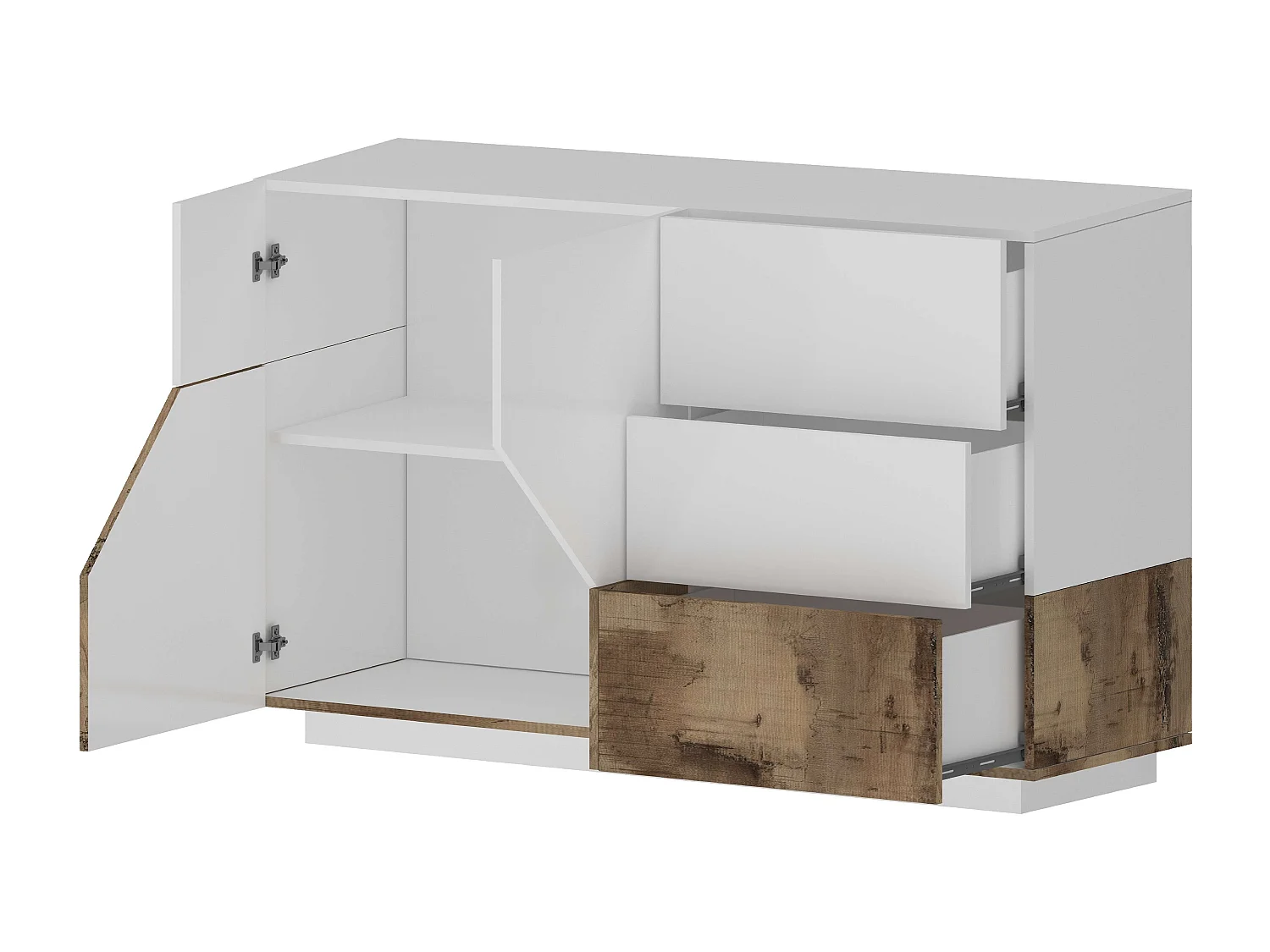 Buffet 140x43cm buffet salon cuisine 2 portes 3 tiroirs Mira Wood