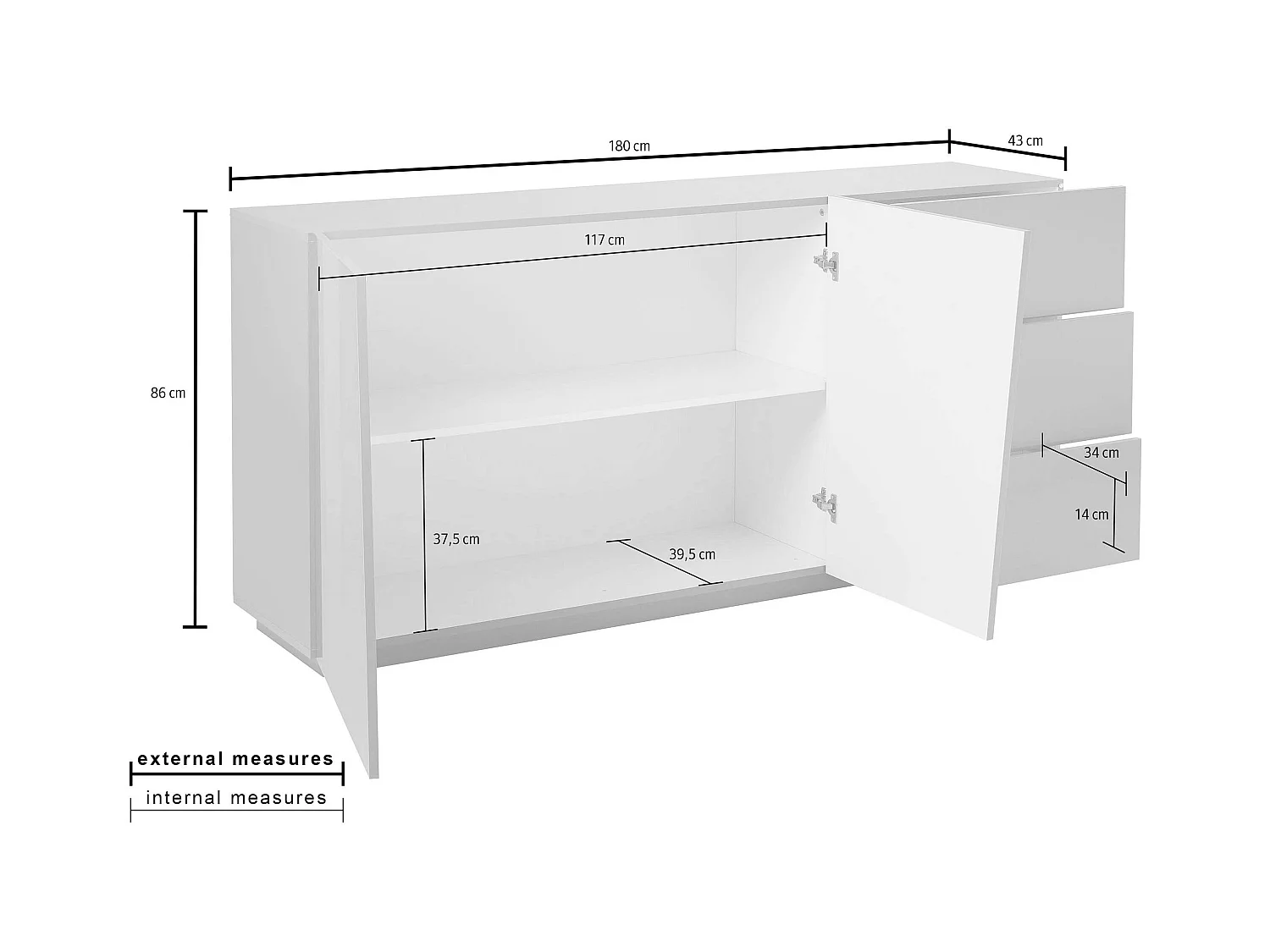 Cajonera de diseño moderno 2 estantes y 3 cajones correderos Vega Living L Ardesia