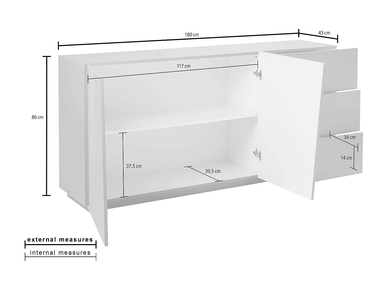 Buffet salon et salle à manger design moderne 2 portes 3 tiroirs Vega Living L Ardesia