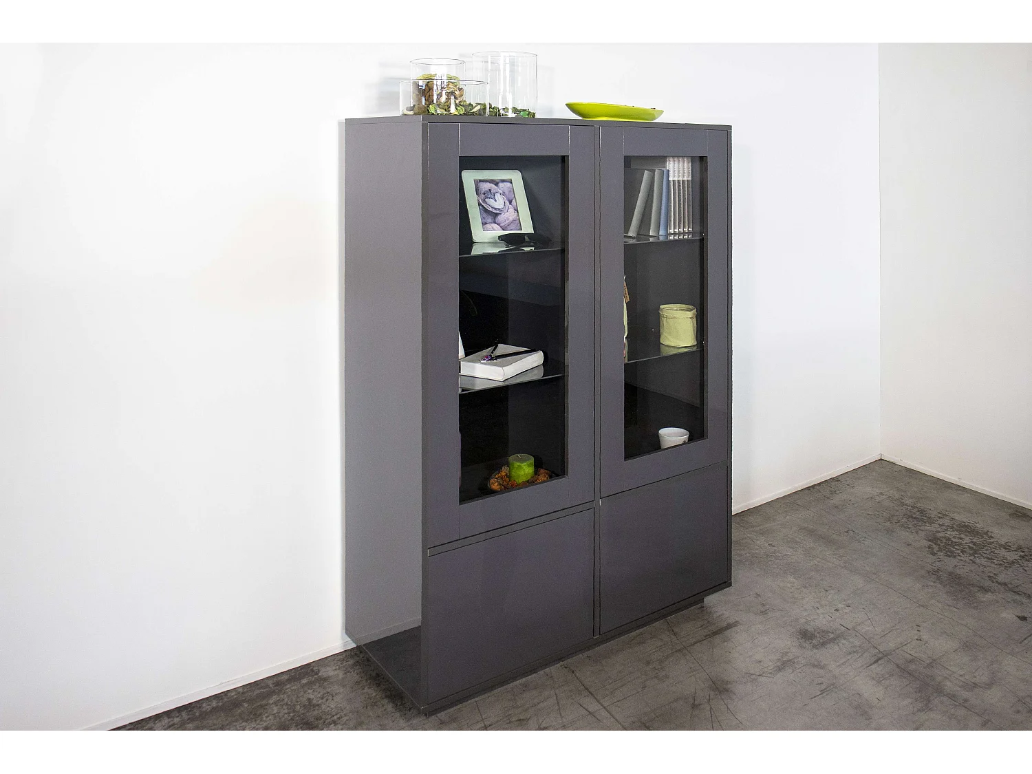 Credenza moderna alta con vetrina 100cm cucina soggiorno antracite Syfe Report