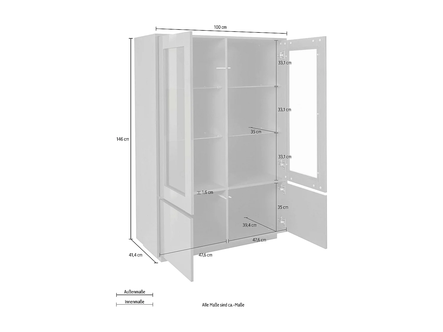 Moderne hohe Anrichte mit Vitrine 100cm Küche Wohnzimmer Syfe Report
