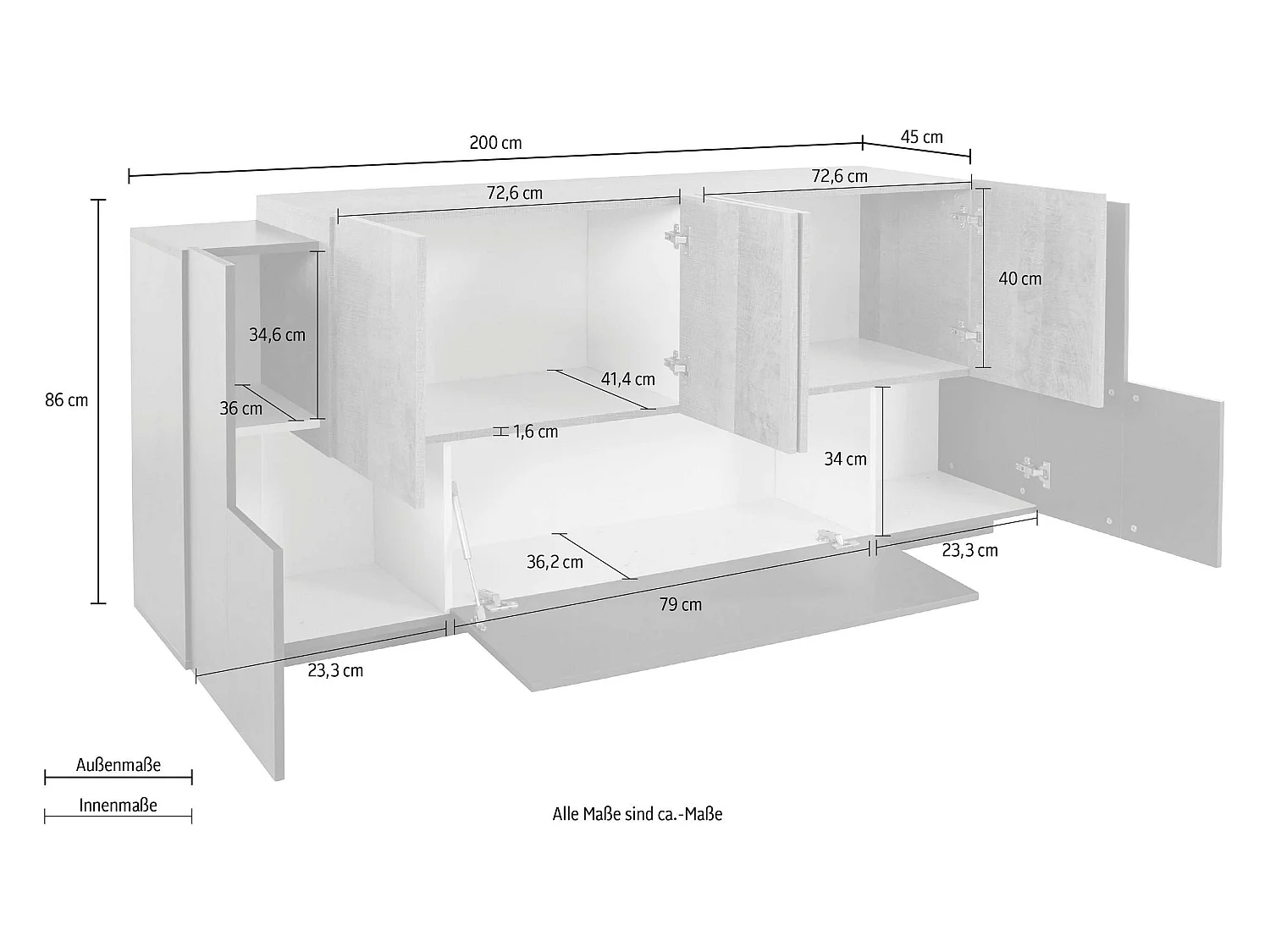 Mueble NEW CORO L 220 x H 86 x P 45 cm gris