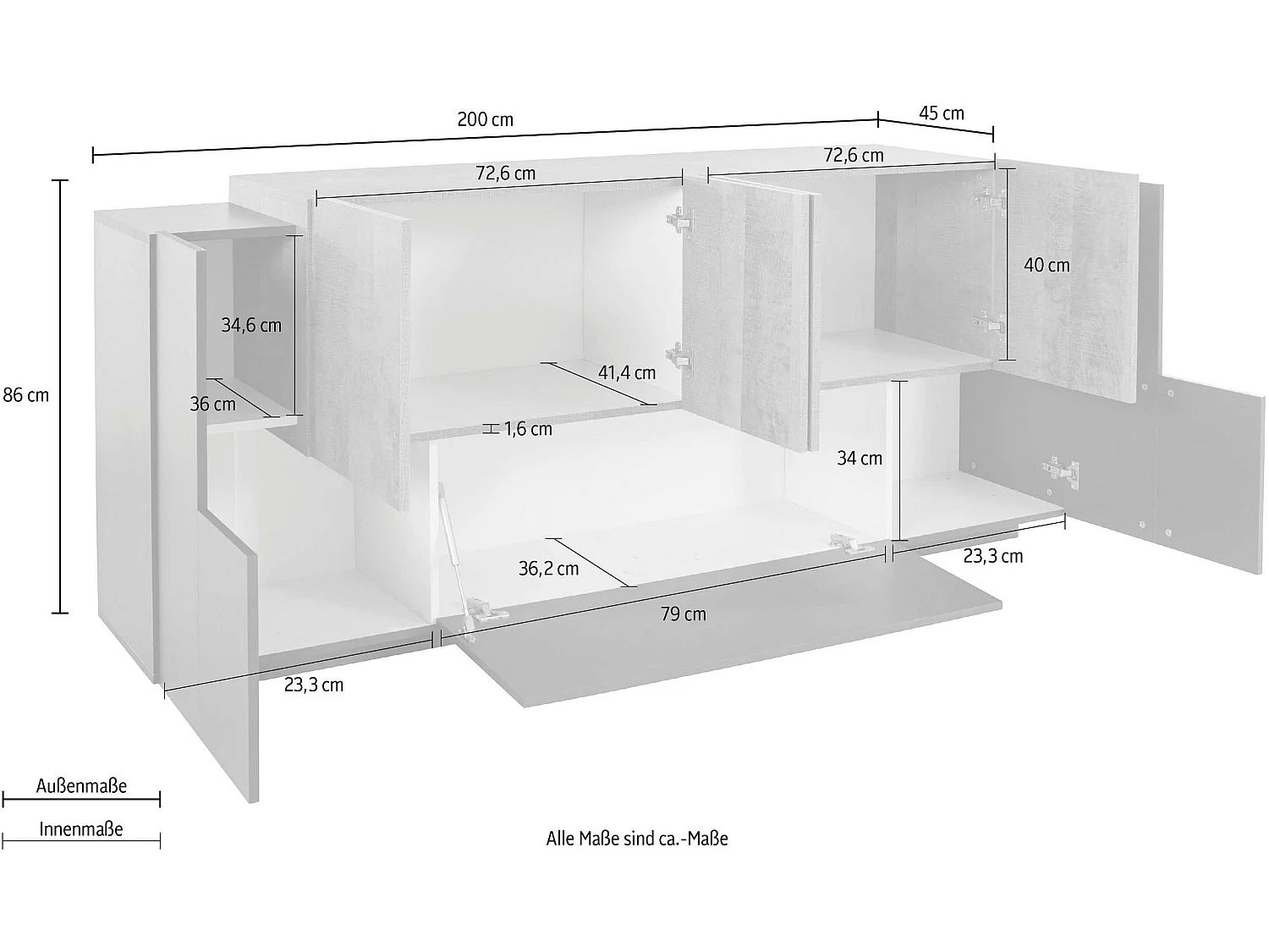 Meuble NEW CORO L 220 x H 86 x P 45 cm gris